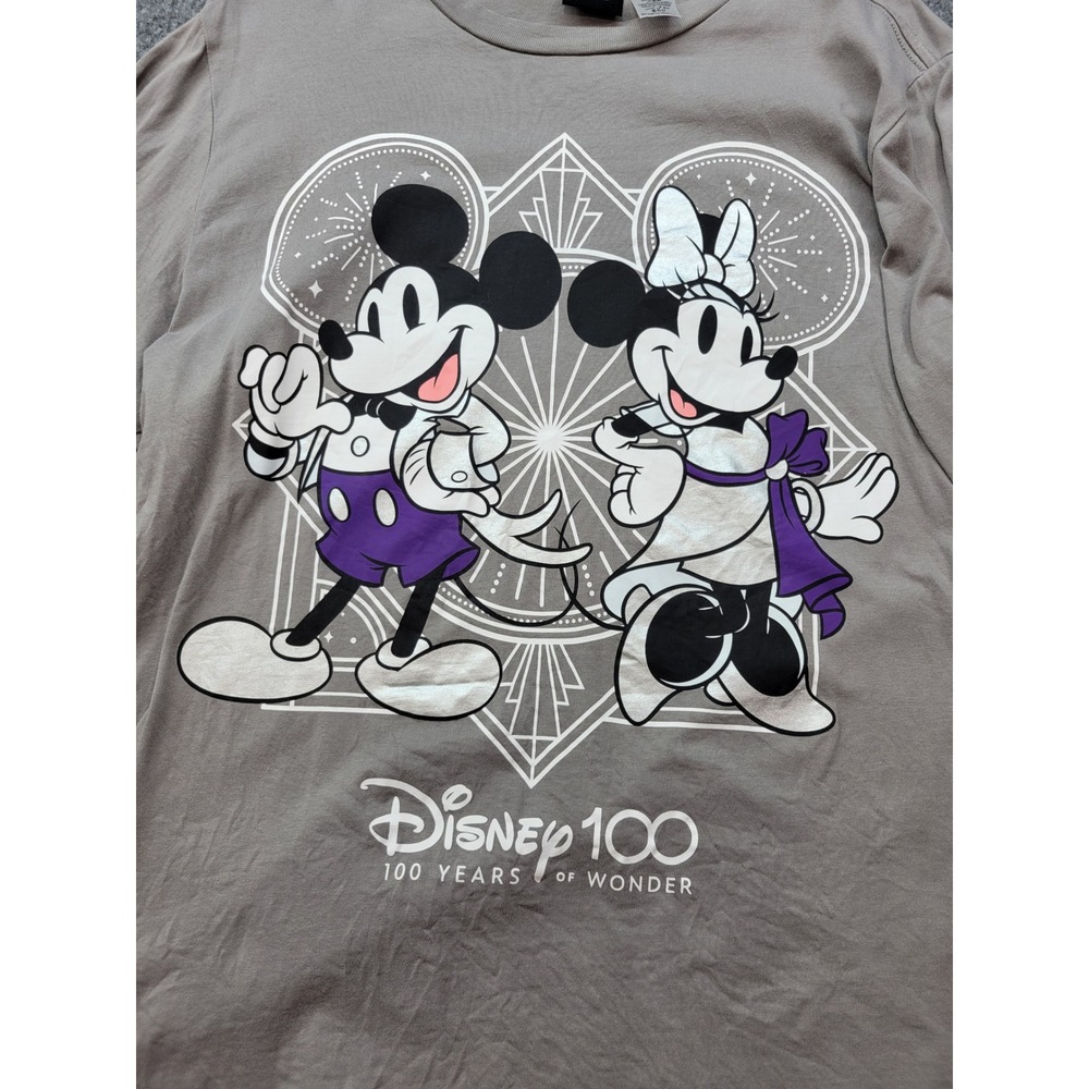 Disney 100 Years of Wonder Mickey Minnie Mouse Long Sleeve Gray T-Shirt Medium